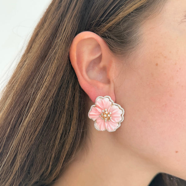 14K GOLD DIAMOND PEARL CHERISE FLOWER EARRINGS