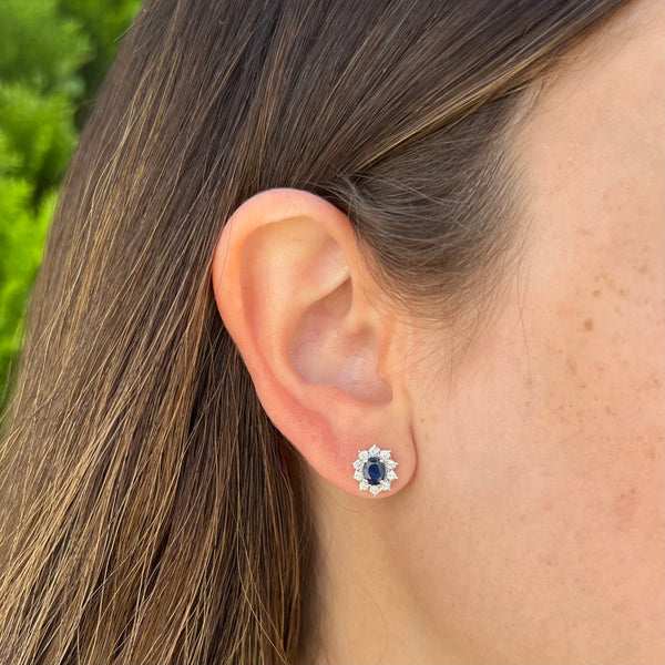 14K GOLD DIAMOND SAPPHIRE CAROL STUDS