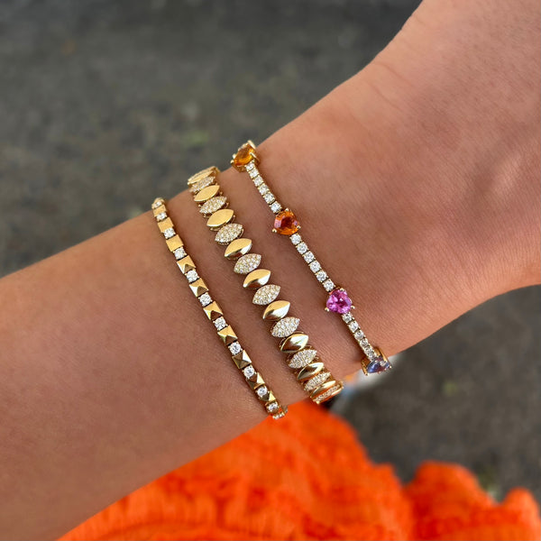 14K GOLD DIAMOND MULTI COLOR SAPPHIRE ERIN HEART BRACELET
