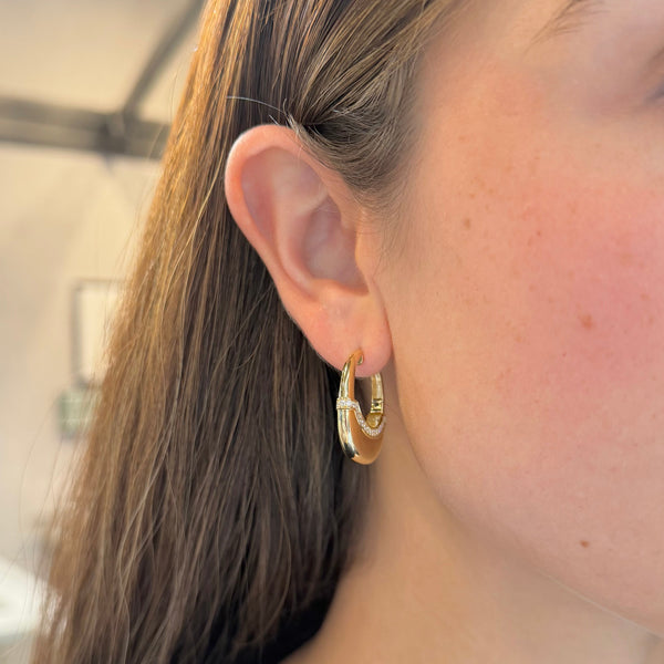 14K GOLD DIAMOND HALLE HOOPS
