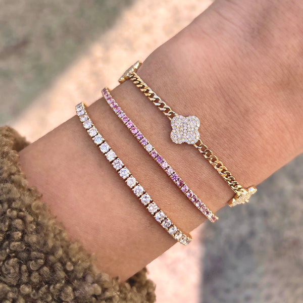 14K GOLD DIAMOND PINK SAPPHIRE ELLIE TENNIS BRACELET
