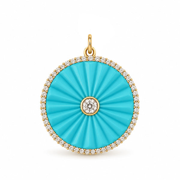 14K GOLD DIAMOND TURQUOISE NICKI CIRCLE CHARM
