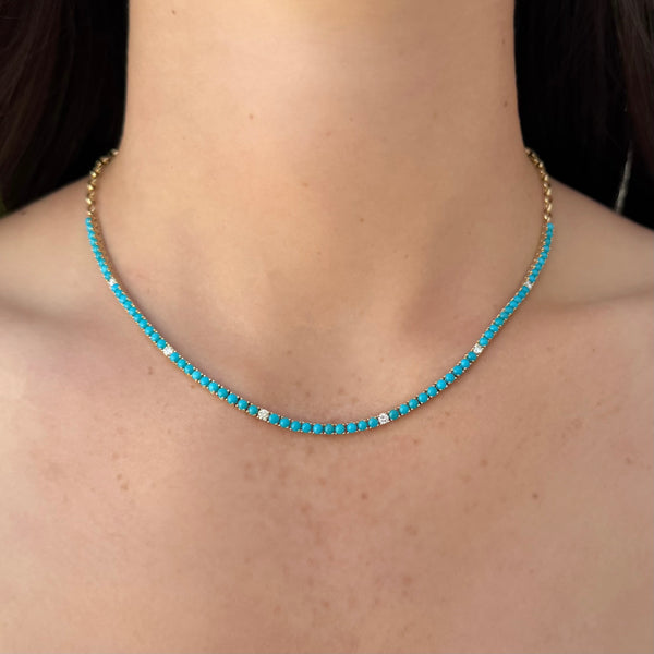14K GOLD DIAMOND TURQUOISE STELLA NECKLACE
