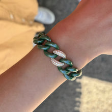 14K GOLD DIAMOND GREEN CERAMIC CUBAN BRACELET