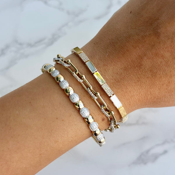 14K GOLD DIAMOND MOTHER OF PEARL KALEY BRACELET