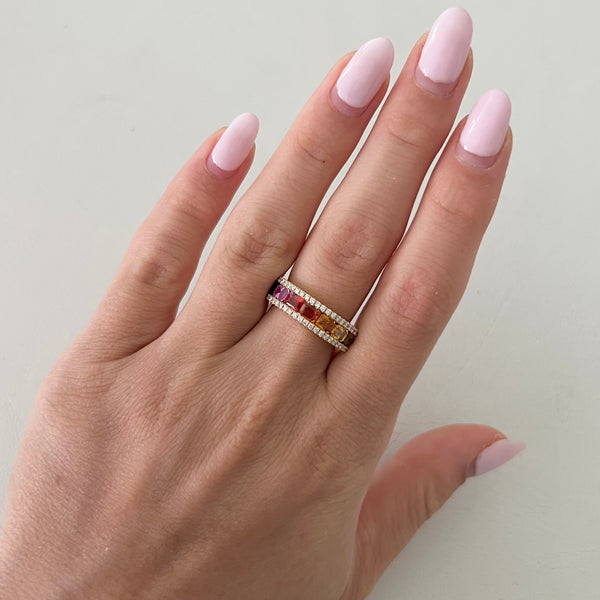 14K GOLD DIAMOND MULTI COLOR SAPPHIRE RITA RING