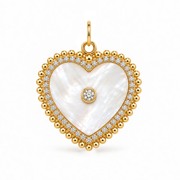 14K GOLD DIAMOND MOTHER OF PEARL KHLOE HEART CHARM
