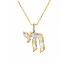 14K GOLD DIAMOND MOTHER OF PEARL CHAI NECKLACE