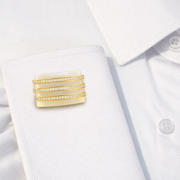 14K GOLD DIAMOND WHITE MOTHER OF PEARL SCOTT CUFFLINKS