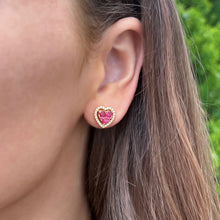 14K GOLD DIAMOND RUBY BECCA HEART STUDS