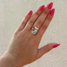 14K GOLD DIAMOND PINK SAPPHIRE TURQUOISE RAYLEE FLOWER RING