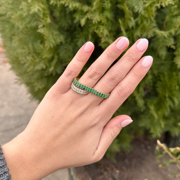 14K GOLD DIAMOND EMERALD LAUREN DOUBLE FINGER RING