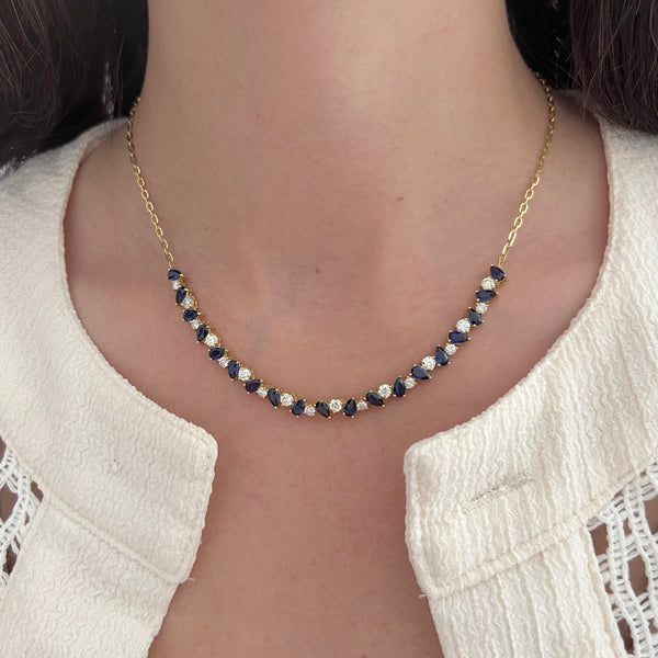 14K GOLD DIAMOND SAPPHIRE SAMANTHA NECKLACE