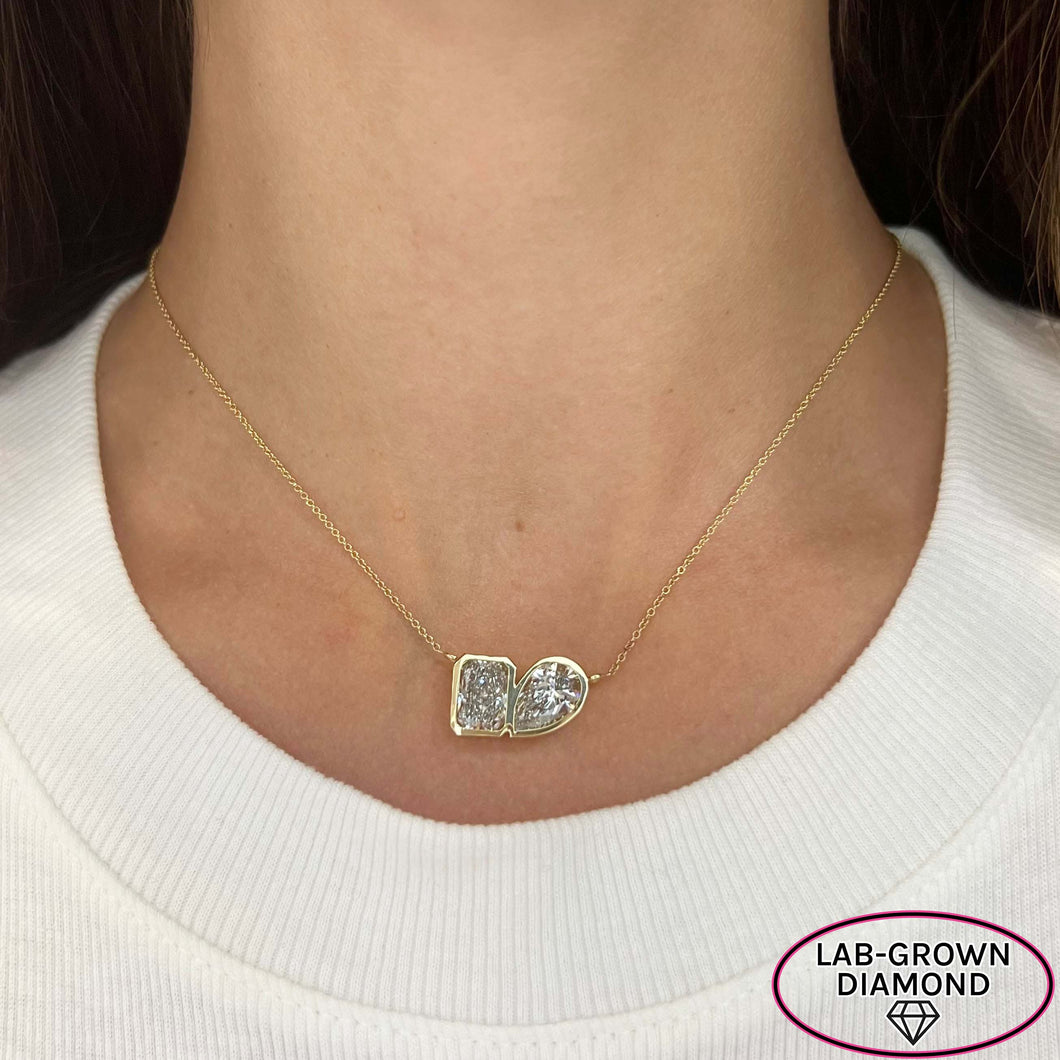 14K GOLD 5.00 CT LAB GROWN DIAMOND TWO STONE NECKLACE