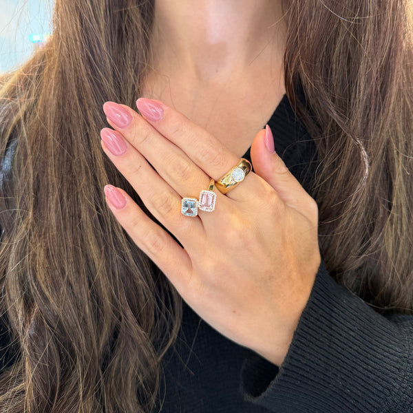 14K GOLD DIAMOND AND AQUAMARINE AND MORGANITE RING