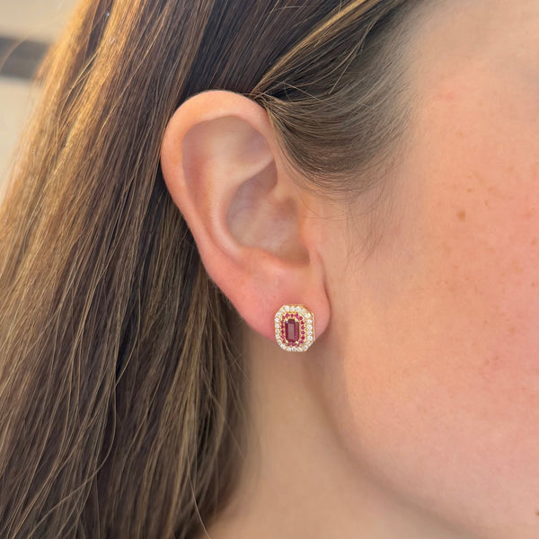14K GOLD DIAMOND AND RUBY LAILA STUDS
