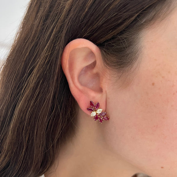 14K GOLD DIAMOND RUBY MILO STUDS
