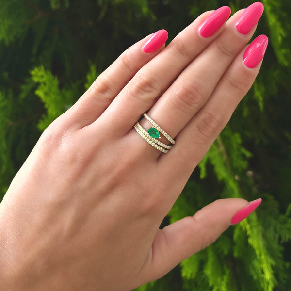 14K GOLD DIAMOND EMERALD CASSIDY RING