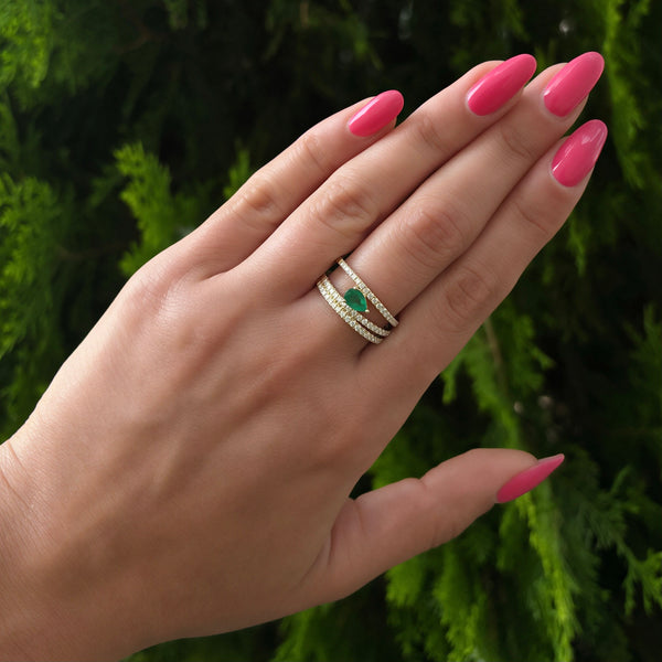 14K GOLD DIAMOND EMERALD CASSIDY RING