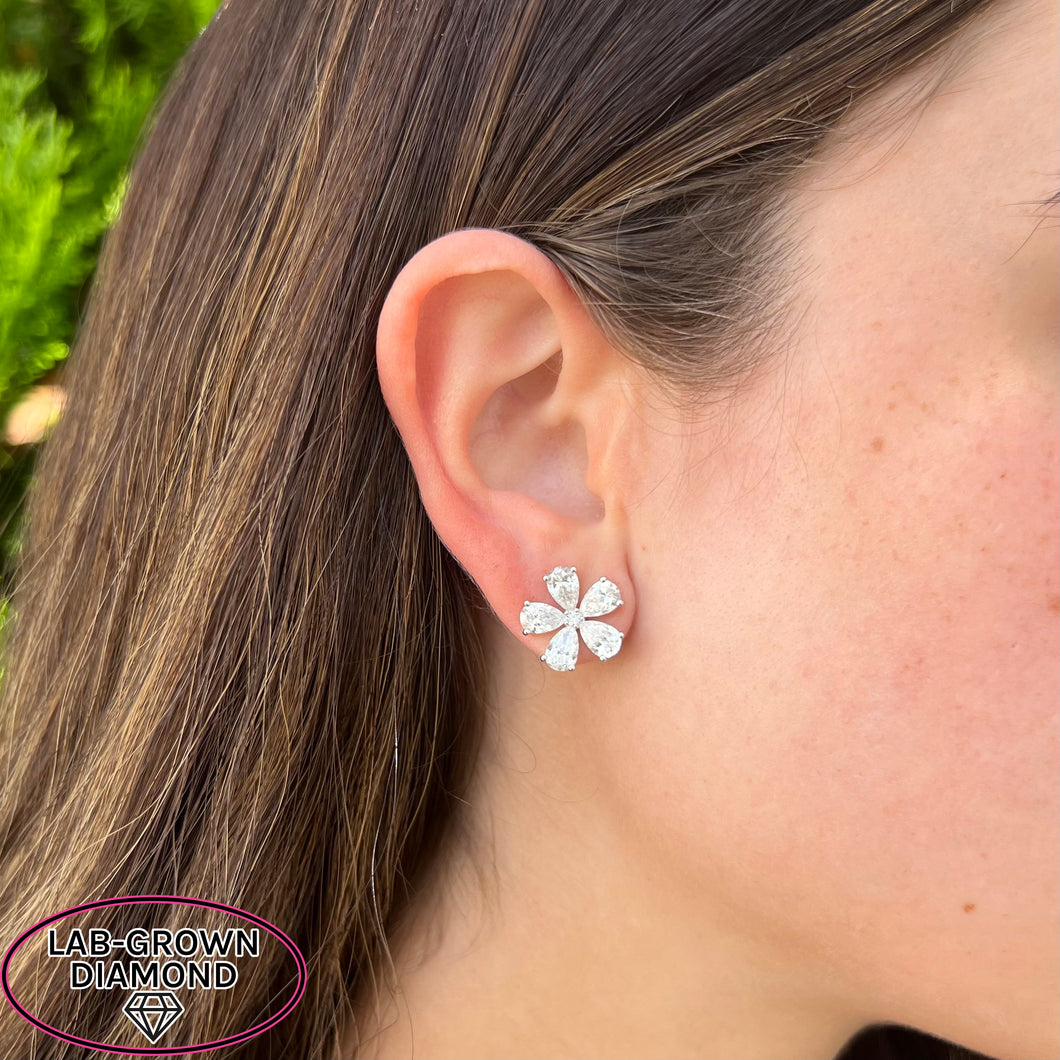 14K GOLD LAB GROWN DIAMOND FLOWER STUDS