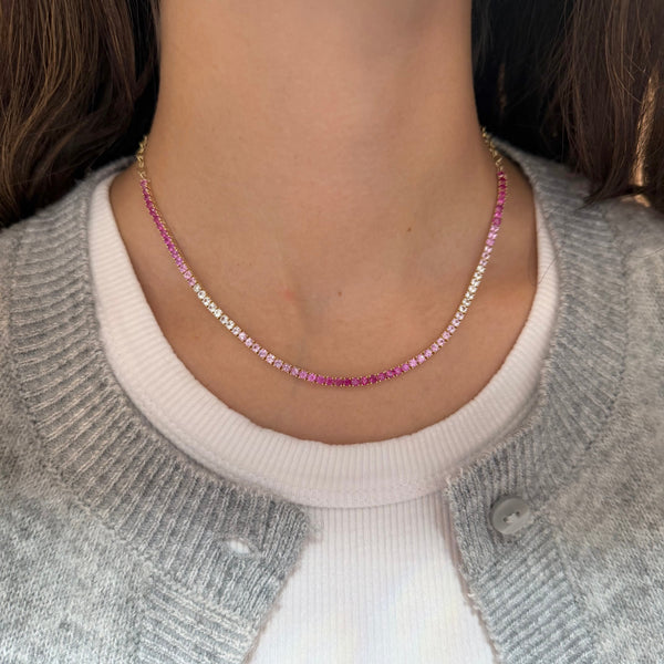 14K GOLD PINK SAPPHIRE OMBRE REVVI TENNIS CHOKER NECKLACE