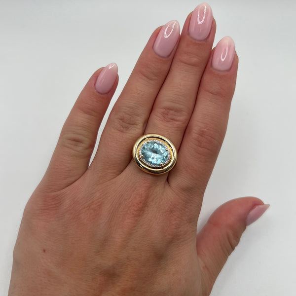 14K GOLD DIAMOND BLUE TOPAZ IRIS RING