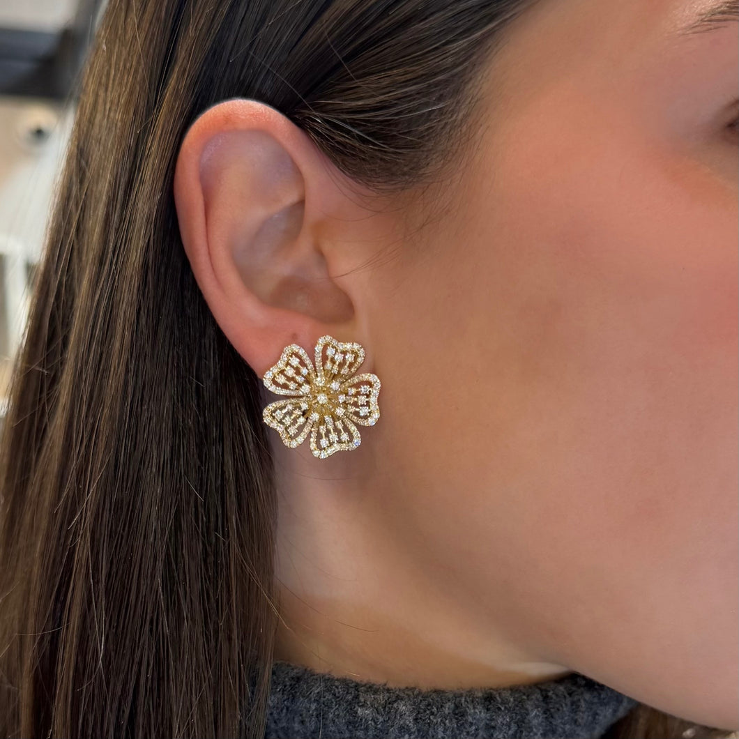 14K GOLD DIAMOND RONA FLOWER EARRINGS