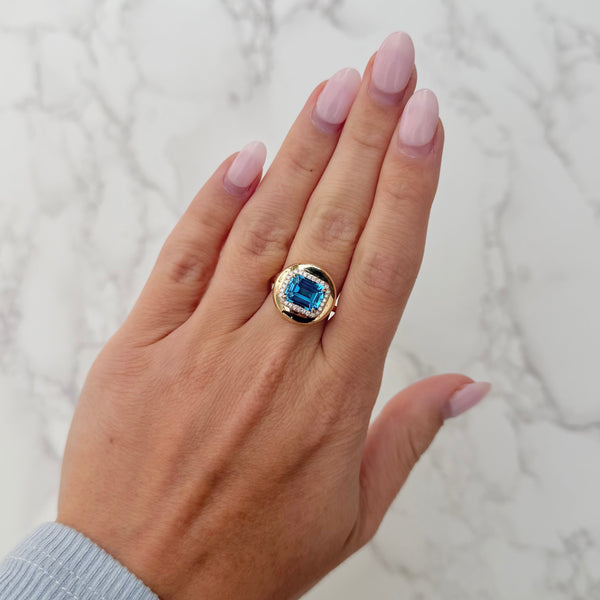 14K GOLD DIAMOND AND BLUE TOPAZ BRANDI RING