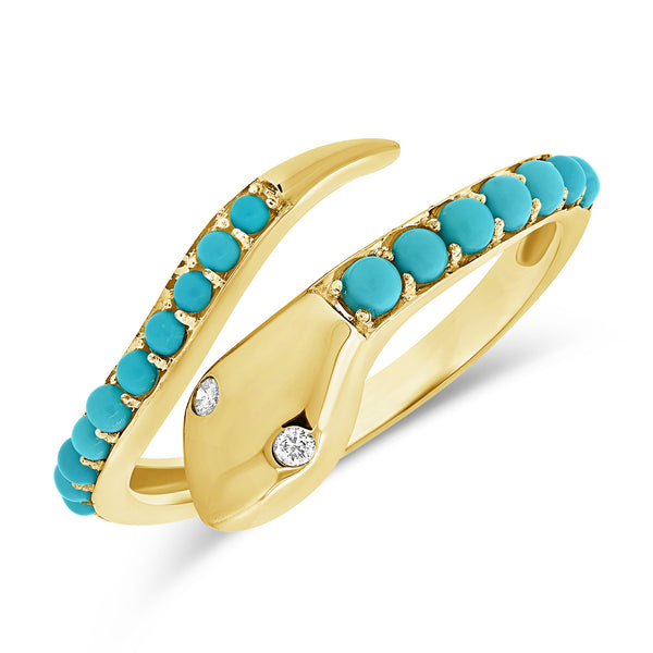 14K GOLD DIAMOND TURQUOISE SNAKE RING