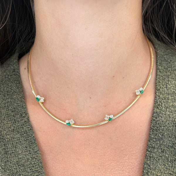 14K GOLD DIAMOND EMERALD RACHEL CHOKER