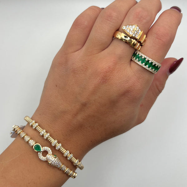 14K GOLD DIAMOND EMERALD JULIANA SNAKE BANGLE