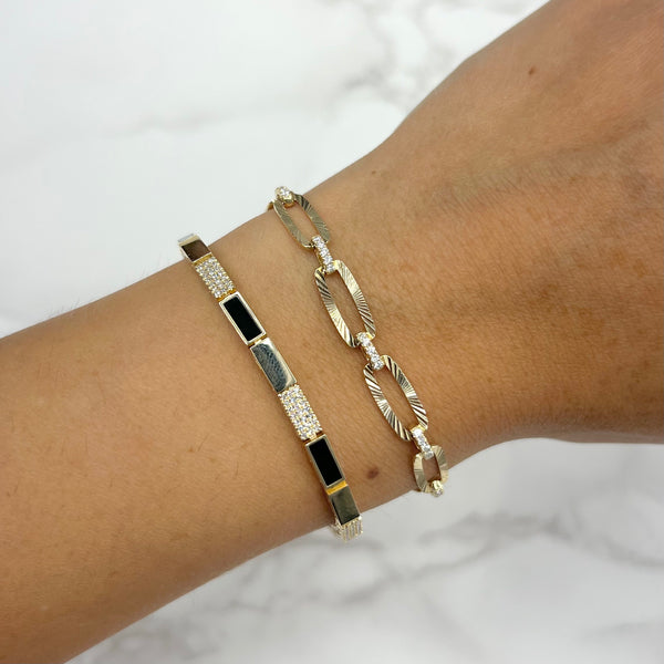 14K GOLD DIAMOND BLACK AGATE KALEY BRACELET