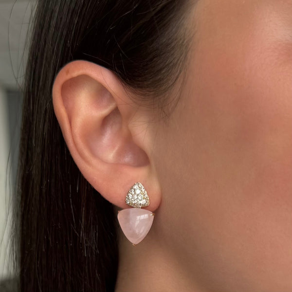 14K GOLD DIAMOND ROSE QUARTZ ISABELLA EARRINGS