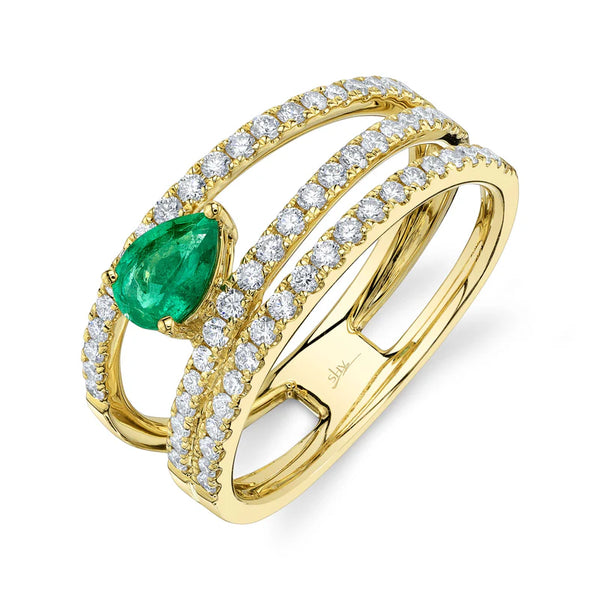 14K GOLD DIAMOND EMERALD CASSIDY RING