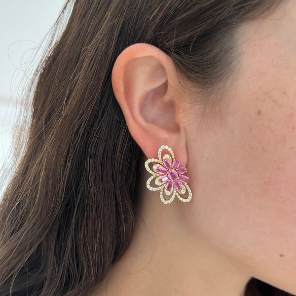 14K GOLD DIAMOND PINK SAPPHIRE MIRA EARRINGS