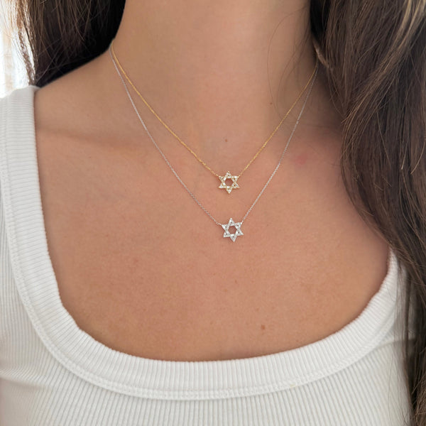 14K GOLD DIAMOND SMALL BAGUETTE STAR OF DAVID NECKLACE