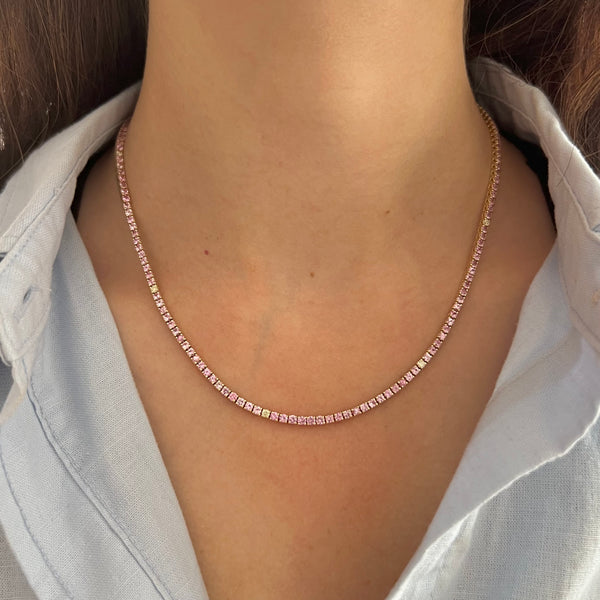14K GOLD DIAMOND PINK SAPPHIRE ELIANA TENNIS NECKLACE