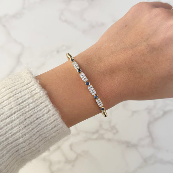 14K GOLD DIAMOND AND SAPPHIRE CORRINA FLEX BANGLE