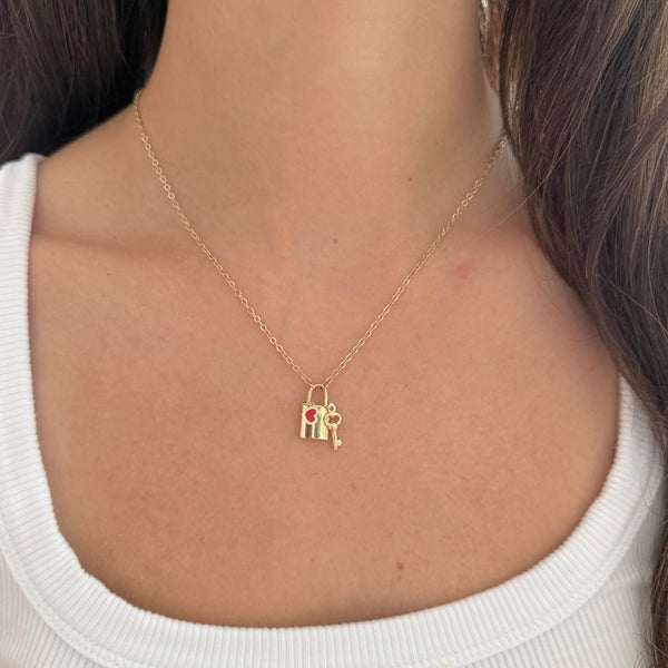 14K GOLD LOCK AND KEY NECKLACE