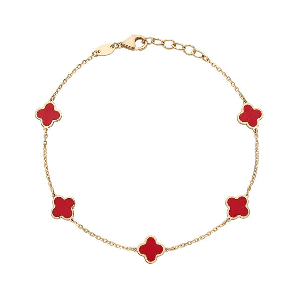 14K GOLD CORAL SMALL MEGAN CLOVER BRACELET