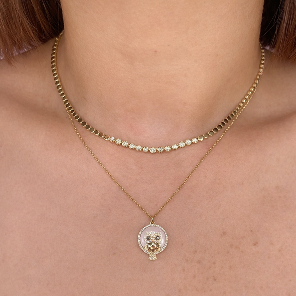 14K GOLD DIAMOND FLORA BEZEL NECKLACE