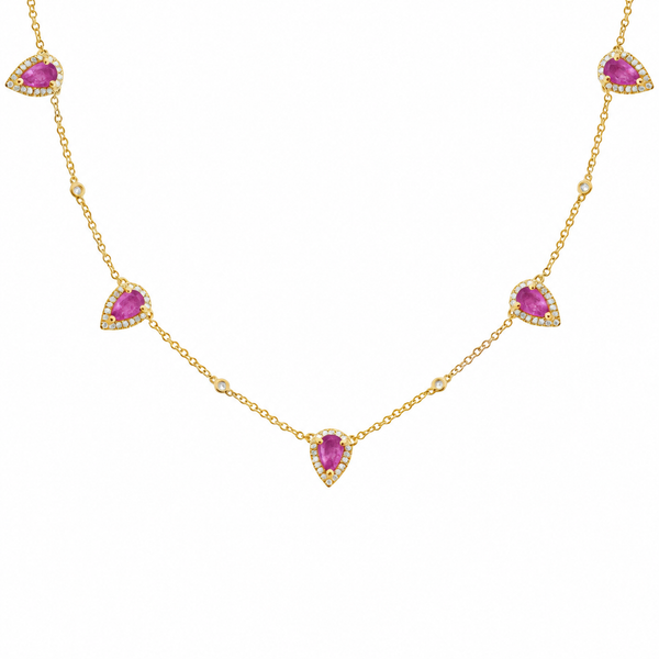 14K GOLD DIAMOND AND PINK SAPPHIRE CLEO NECKLACE
