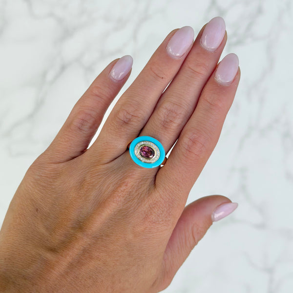 14K GOLD DIAMOND TURQUOISE TOURMALINE JAYDA RING