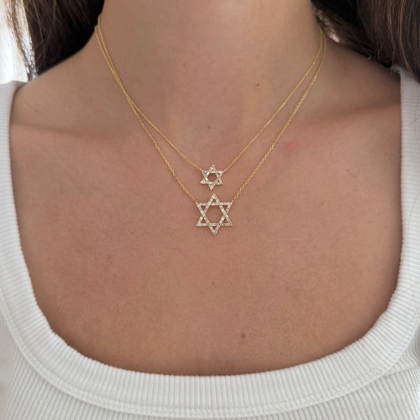 14K GOLD DIAMOND LARGE BAGUETTE STAR OF DAVID NECKLACE