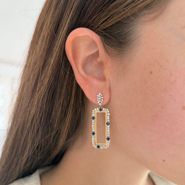 14K GOLD DIAMOND BLUE SAPPHIRE CARMINE EARRINGS