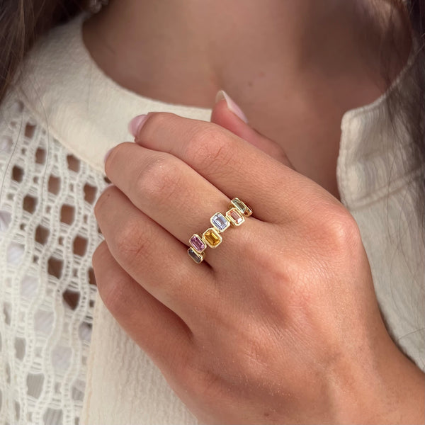 14K GOLD MULTI COLOR SAPPHIRE MEENA RING