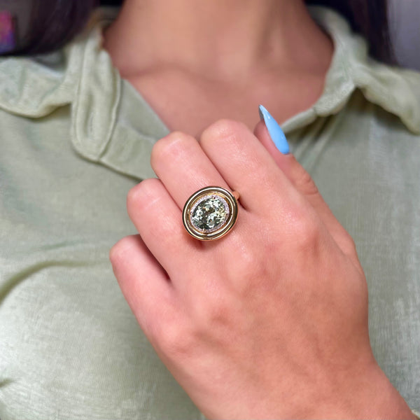 14K GOLD DIAMOND GREEN AMETHYST IRIS RING