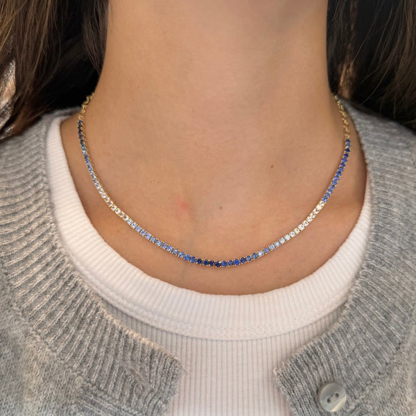 14K GOLD SAPPHIRE OMBRE REVVI TENNIS CHOKER NECKLACE