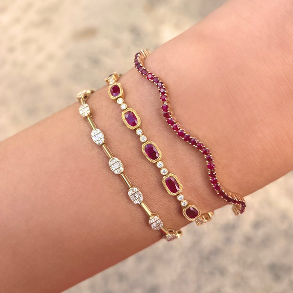 14K GOLD RUBY WAVE TENNIS BRACELET