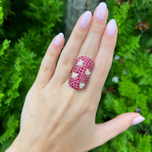 14K GOLD DIAMOND RUBY JILL HEART RING